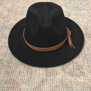 Black Fedora Hat with Brown Band